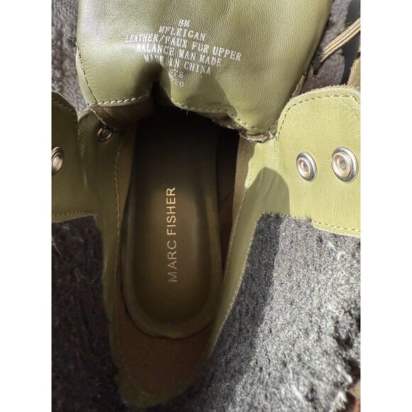 Marc Fisher Leather Army Green/Faux Fur/Suede Lace Up Boot sz 8 Women's - Picture 4 of 8